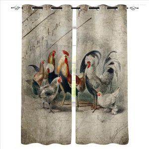 Curtain Farm Rooster Chicken Retro Illustration Blackout For Living Room Bedroom Window Treatment Blinds Finished Kitchen Drapes