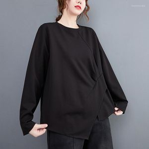 Kadın Tişörtleri Koyu Siyah Düzensiz Şık Kızın Moda Sonbahar Üstleri Kış Temel Tshirts Kadın Bahar Günlük T-Shirt Lady İş Gömlek