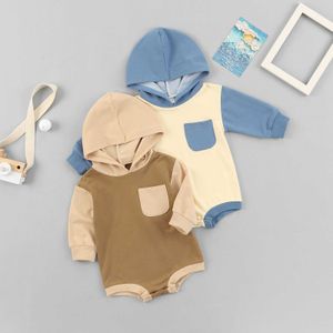 Rompers 024m baby nyfödd baby pojke flicka jumpsuit varm bomull långärmad romper söt huva play -höst vårkläder J220922