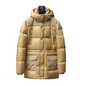 British Style Designer Men's Long Down Jacket with Hood, Fleece Plaid Patchwork, and Puffer lands end winter coats - Perfect for Canada North Winter Outdoor Activities (Hot Sale)