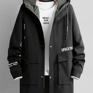 Männer Graben Mäntel Plus Größe Langen Mantel Streetwear Mode Gedruckt Schwarz Grün Windjacke Männer Mit Kapuze Casual Jacke 8XL 221007