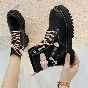 Buty 2022 Brytyjski styl Krótka platforma Damskie Single Single Cute Kawaii Pink Love Goth Chelsea 221007