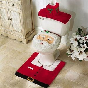 Coprisedili WC 3 pezzi Decorazioni natalizie Tappetino da bagno Babbo Natale Tappeto natalizio 221007