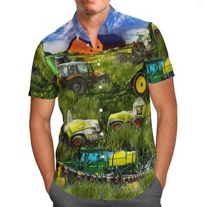 Freizeithemden für Herren, grüner Tracto, 3D-Druck, atmungsaktiv, hawaiianisches Kurzarmhemd, Sommerkunst, Herrenparty, Grafik, 5XL, Straßenknopf