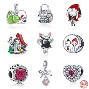 925 STERLING Gümüş Dungle Charm Kadın Boncuklar Yüksek Kaliteli Takı Hediye Toptan Sıcak Yeni Kırmızı Binicilik Hood Büyük Kötü Kurt Boncuk Fit Pandora Bilezik DIY