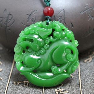 Pendant Necklaces Drop Green White Jades Necklace Carved Double-sided Hollow-out PIXIU Fortune Amulet Women Fashion Jewelry