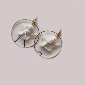 Dangle Earrings Fashion Cute Cupid Angel Pendant Drop Round Vintage White Baroque Sculpture Eardrop Jewelry Korean Women Gift Custom