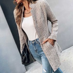 Women's Jackets Women Fashion Autumn Winter Solid Color Stand Collar Long Sleeve Thick Slim Mid-length Coat Jacket Outwear T221008