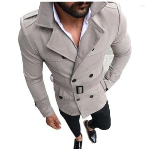 Men's Trench Coats 2022 Men's Woolen Coat Lapel Double Breasted Buckle Casual With Belt