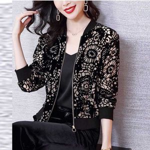 Kvinnorjackor 2022 Fashion Autumn Women Print Velvet Jacket Casual Loose Baseball Coats Long Sleeve Female Bomber Jacket Vintage 5XL Outwear T221008