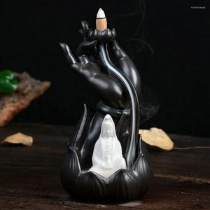 Fragrance Lamps Ceramic Buddha Hand Coil Smoke Backflow Incense Burner Holder 10 Cones