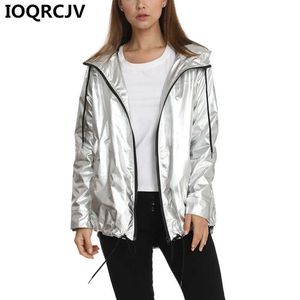 Women's Jackets 2022 Fashion Women's Spring Autumn Jacket Long-Sleeved Gold PVC Zipper Female Windbreaker Hooded Waterproof Bomber Jackets R781 T221008