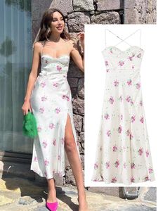 Vestidos casuais feminino puwd estampa de flores de estampa de baixa fenda cortada 2022 verão senhoras de costas festas sexy sem costas femininas chiques chiques