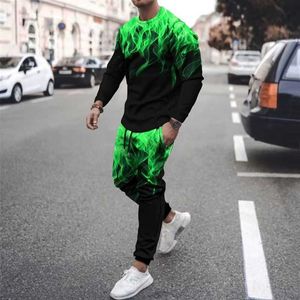 Męskie dresy jesień moda męska 2 częściowy zestaw 3d nadruk z długim rękawem T-shirt Streetwear Casual dwa męskie obszerne Tshirt garnitur G221007