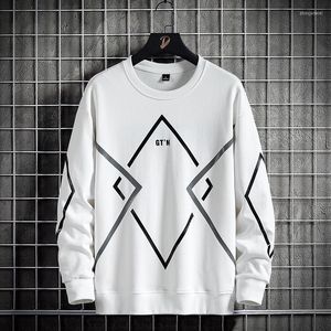 Herrtröjor stor storlek pullover hoodie män bomull geometrisk randig tryck crewneck överdimensionerade tröjor manliga streetwear mode toppar 8xl