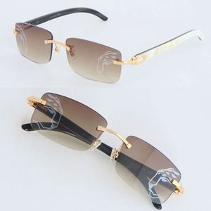 Yeni Tasarımcı Modeli Leopar Ayna Lens Kısırsız Güneş Gözlüğü Kadın Beyaz Siyah Buffalo Boynuzu 8200757 18K Altın Kadınlar Büyük Kare Gözlük Sürüş UNISEX BOYUT