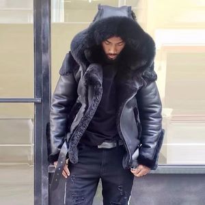Wholesale 2023 Parka Leather Garment New Winter European and American Men's Large Long Sleeve Fur Zipper Hooded Casual Warm Leather Jacket Heavy Coat s-5xl