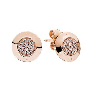 18K Rose Gold Stacking Disc Stud Earrings For Women Men with Original Retail Box for Pandora 925 Sterling Silver Classic CZ diamond Earring Set