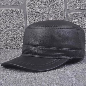 BERETS XDANQINX Simple ￤kta l￤derhatt m￤n riktiga kohud kepsar milit￤ra hattar justerbar huvudstorlek m￤ns platt cap -snapback