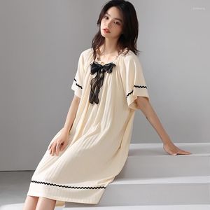 Weibliche Nachtw￤sche Sommer 2022 reines Baumwoll-Frauenpyjamas Einfacher Farbkleid mit kurz￤rztem F￼nfcent kann au￟erhalb der Heimkleidung getragen werden