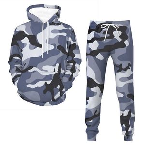 Herrspårar D Camouflage Print Hoodies Set Two Piece Set Men Women Sweatshirt Pants Autumn Winter Sportswear Clothes G221010