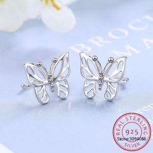 Backs Earrings Real 925 Sterling Silver Fashion Insect Hollow Butterfly Ear Cuff Clip On Earring For Women Earing Jewelry DA2418