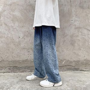 Jeans masculinos Autumn Winter Retro gradiente impress￣o Jeans Men Streetwear Straight Fashion Fashion Baggy Casual Banda Denim cal￧a cal￧as 221008