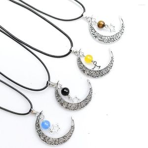 Pendant Necklaces 3Pcs/Lot Natural Crystal Tiger Eyes Stone Ball Fashion Hollow Star And Moon Shape Jewelry For Sweater Decor