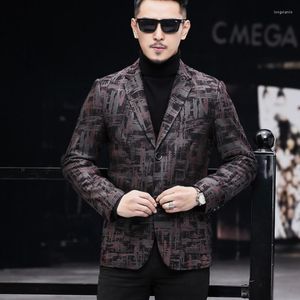 Herrdr￤kter varum￤rke Real Leather Jacket Men mode 2022 Office Single Breasted Sheepskin Blazer Casual Printed Suit Plus Size 4xl
