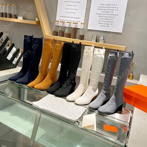 Designerskie buty kobiety buty do kolan elastyczne but 6,5 cm obcasów jesienne skarpetki zimowe botki panie seksowne z dzianiny rozmiar 35-42