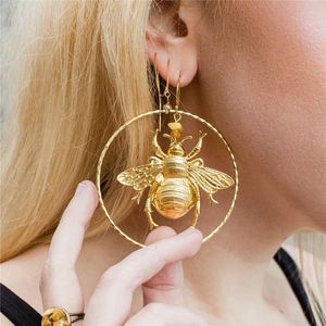 Hoop Earrings Gravel Crystal Golden Bee Circle Pendant Insect Wedding Banquet Holiday Gifts For Men And Women Daily Jewelry