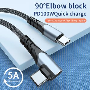 PD 100W USB Type C Snabbladdningskablar 90 graders Line Elbow Wire Charger för Huawei Xiaomi Game Laptop