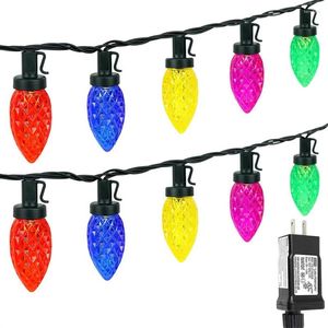 Strings 10m 50 LED LED Big Strawberry Fairy String C9 Bulbas Plug in Green Wire Christmas Garland Light para árvore Casamento Festas Decoração de casa