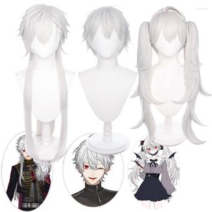 Party Masks Nijisanji Gamers VTuber Kuzuha Cosplay Perücke Unisex Silbergrau Kurzes Haar oder Lange Gerade Doppelte Tiger Clip Damenperücken