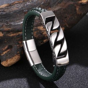 Braccialetti con ciondoli Trendy Leather Men Acciaio inossidabile Gioielli maschili Braccialetti fatti a mano Polsino Rock Party Gift For Cool Boys FR1249