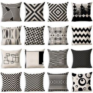 Pillow Black White Geometric Pattern Cotton Linen Throw Cover Car Home Sofa Bed Decorative Pillowcase Funda Cojin 40198