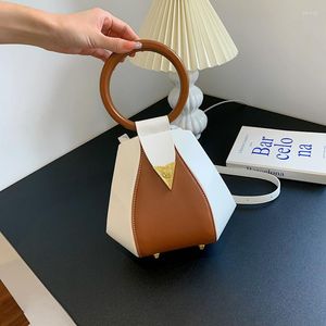 Borse da sera Borsa a secchiello portatile con anello color caramello Borsa a tracolla singola creativa per personalità di tendenza a contrasto da donna