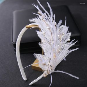 Fermagli per capelli Corona da sposa Copricapo di piume Fasce per capelli Copricapo Perle Strass Fasce per capelli Gioielli per la sposa Ospite