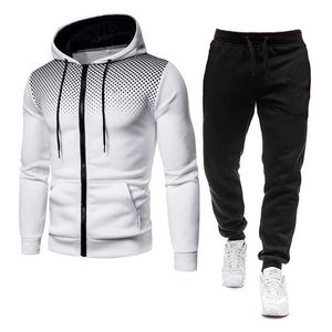 Herrspår 2022 Nya män Fall Winter Hoodie and Pants Pass Fitness Running Sport Casual Zipper Polka Dot Grab Fleece Coat G221007