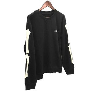 Men's Hoodies Sweatshirts Casual Flocking Bone Pattern Tshirt Top Hoodie Japanese Korean Streetwear O-neck Sudadera Hombre G221008