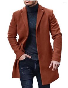 Men's Trench Coats Winter Men Jacket Warm Clothes Overcoat Cardigan Solid Blends Male Autumn Single-Breasted Suit Collar Outwear