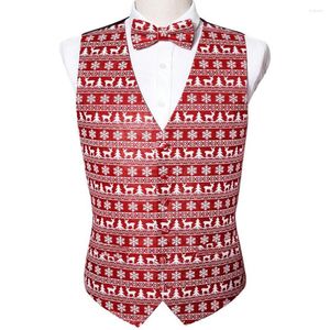 Men's Vests 3D Print Red Christmas Vest Men Autumn Slim Fit Waistcoat Bowtie Set Mens Xmas Party Holiday Prom Tuxedo Barry.Wang