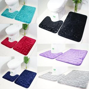 Carpets 3D Cobblestone Toilet Floor Mat Set Bathroom Carpet 2PCS HD Print Pad Large Size Door Seat Mattress 50 40 /50 80CM D20