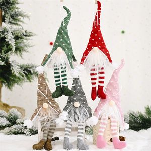 Christmas Tree Wool Gnome Doll Pendants Forest Old Man Ornaments Knitting Crafts Kids Gift Xmas Party Decorations LED Light