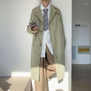 Men's Trench Coats 2022 Korean Style Men's Mid-length Fashion Windbreaker Handsome Outerwear Casual Simple Long Jacket Black/green