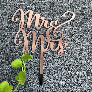 Party Supplies Acrylic Rose Gold Mirror Wedding Cake Topper Mr & Mrs Toppers For / Engagement Anniversary Decration