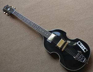 6 strängar svart elektrisk gitarr med 22 frets gyllene pickups kan anpassas