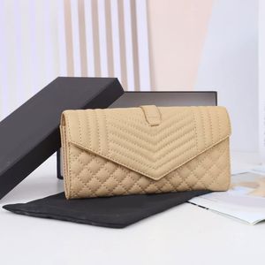 Envelope Long Wallet Flaps Handbags Purse Women Bag Calfskin Gold Letter Solid Color Hand Clutch Wallets Banknote Clip Credit Card Holder