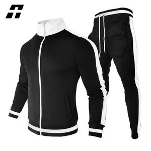 Tute da uomo Tuta da uomo Casual Felpe con cappuccio di marca Set Giacca con cerniera Pezzo Pantaloni a righe Tuta sportiva da palestra Maschile Hip Hop Streetwear G221010