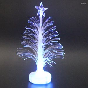 Decorações de Natal Mini-árvore de LED de fibra óptica colorida com bateria de estrela superior alimentada por vendas